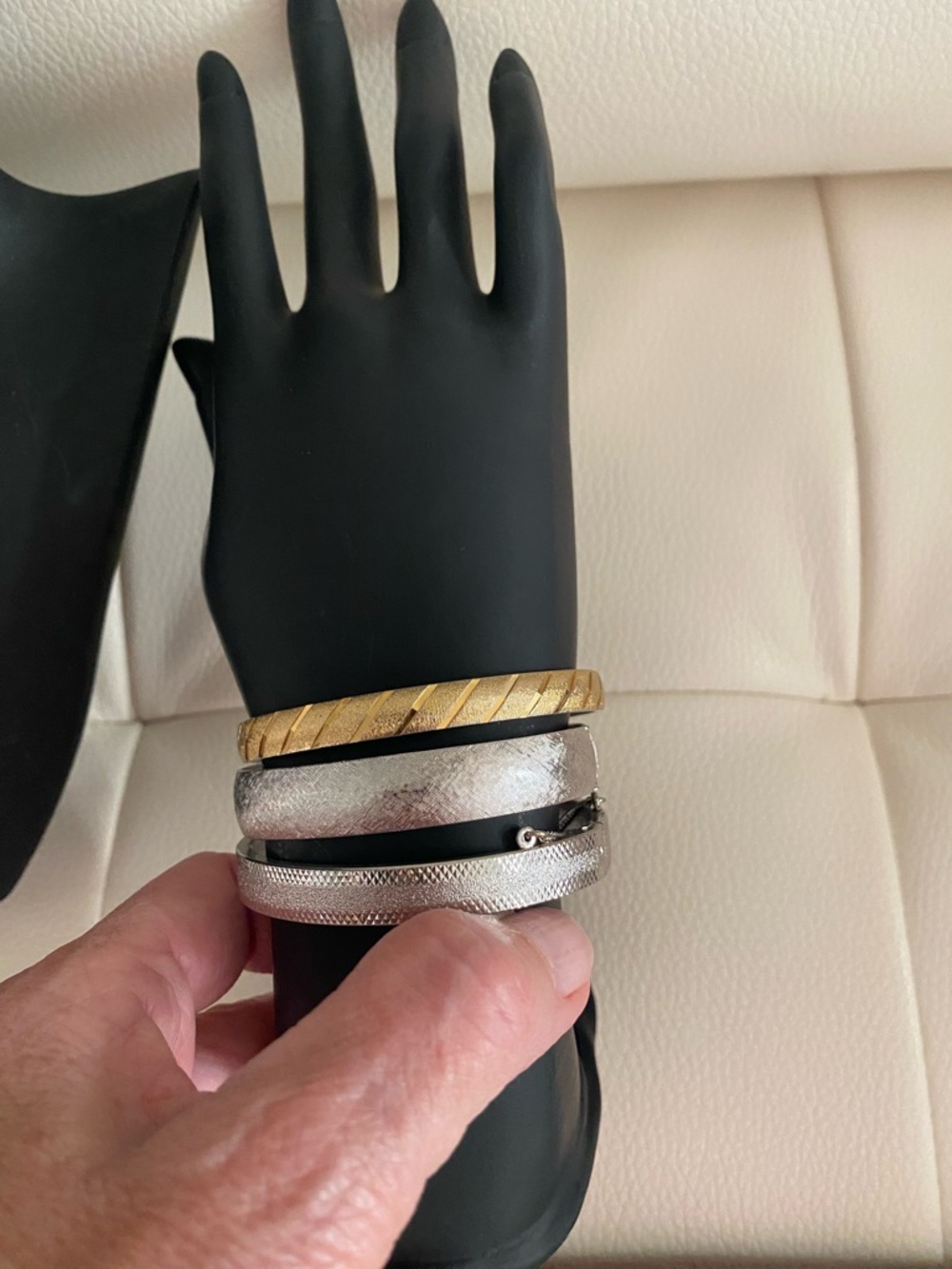 3 Textured Gold and silver Tone Bangle Bracelet 1 is a Monet Brand